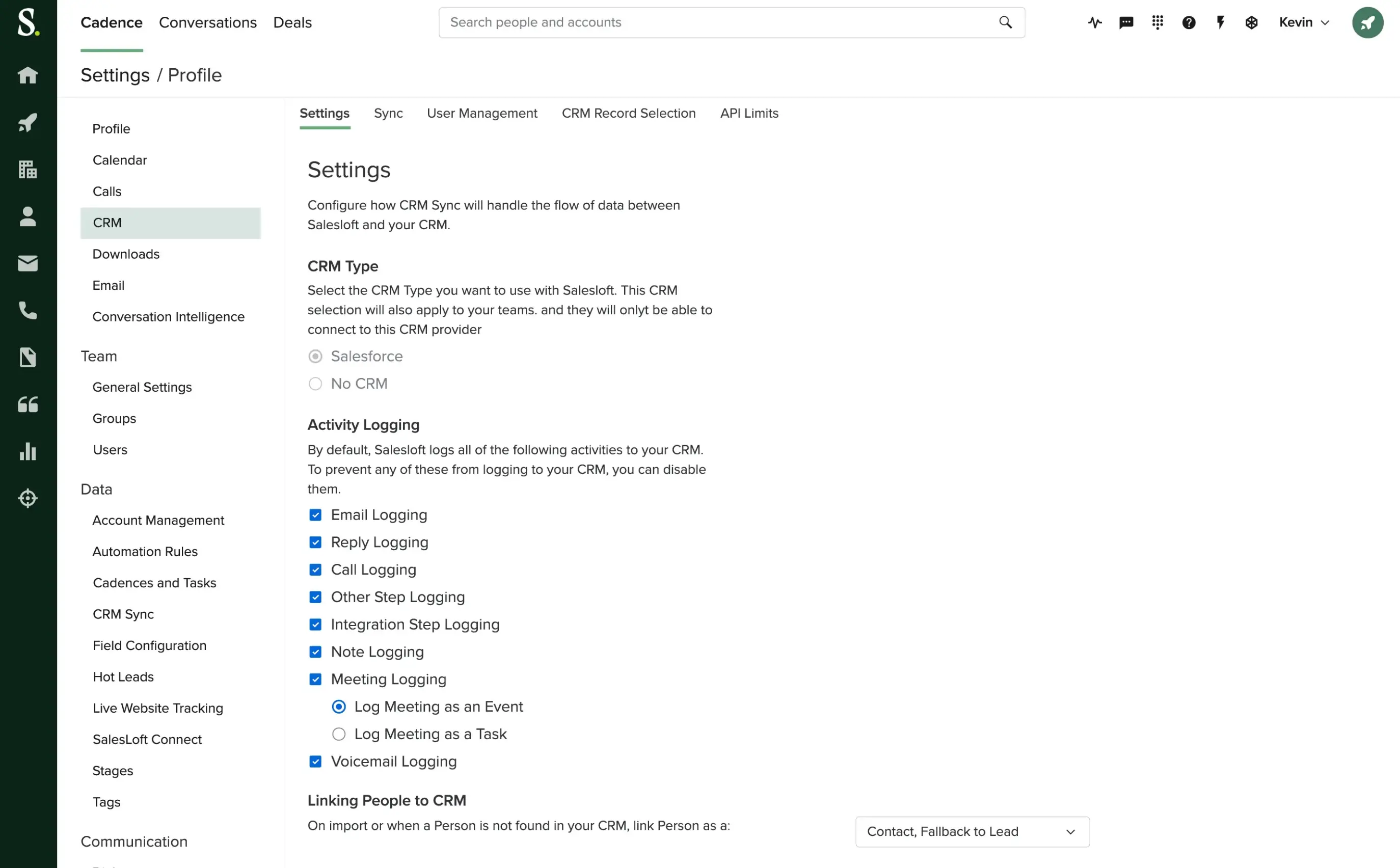 Sales training cadence screenshot