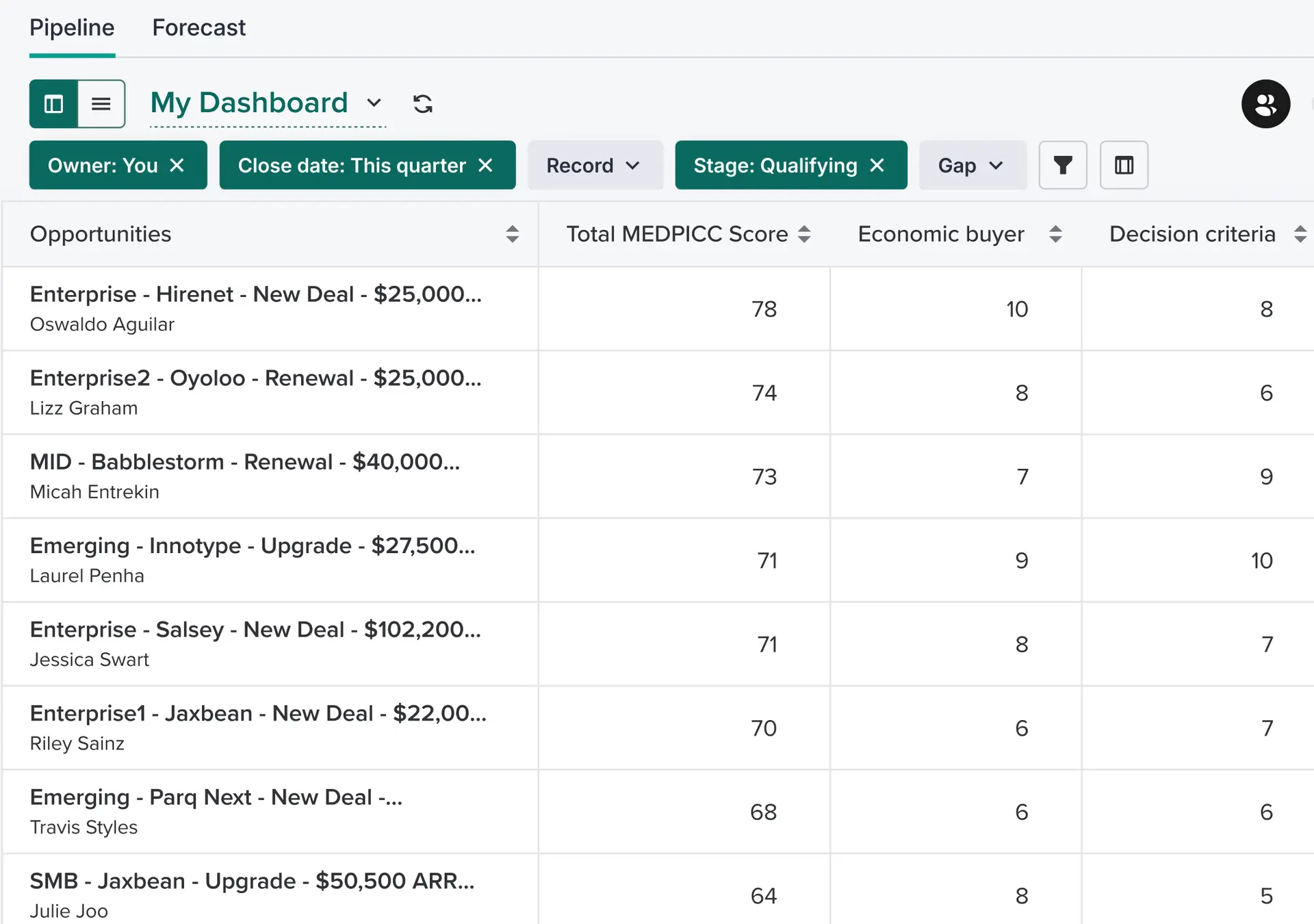 Deal Qualification Frameworks Screen