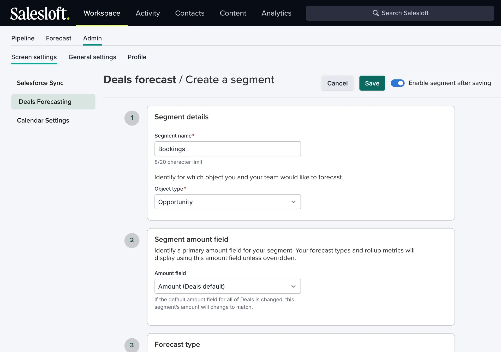 Forecast Segmentation Screen