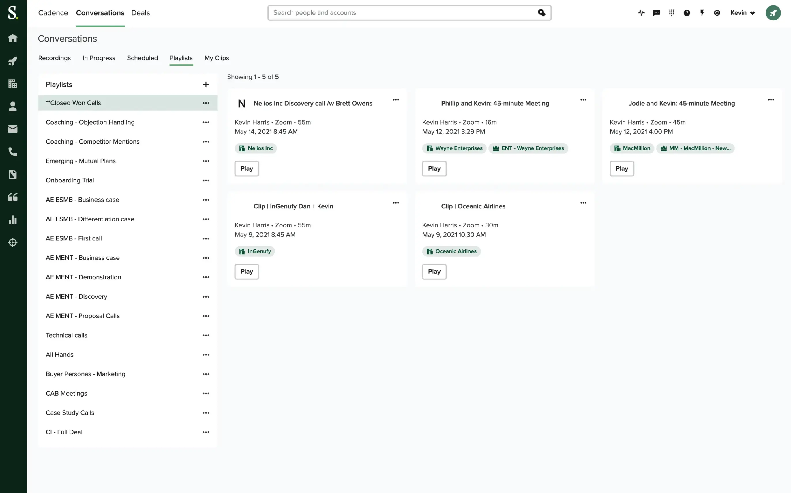 Sales training conversations screenshot